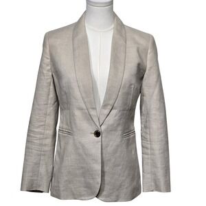 J Crew Blazer Womens 2P Beige Parke Linen Blend‎ One Button Suit Jacket Office